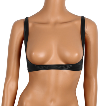 Sexy Open Cup Bra in Black Color / Faux Leather Wire-Free Shelf Bra / Female Erotic Lingerie - EVE's SECRETS